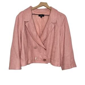 NEW TALBOTS Women's PLUS 20 Pink Tweed Double Breasted Blazer
